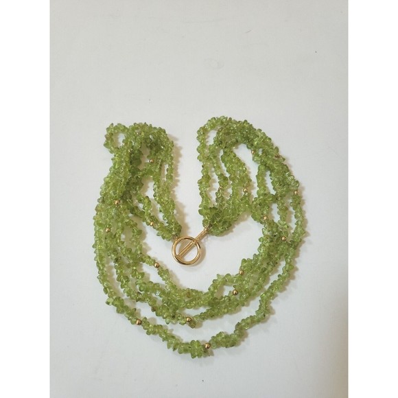 14KT Yellow Gold Peridot & Gold Beaded Multiple Strand Statement Necklace - Picture 5 of 10